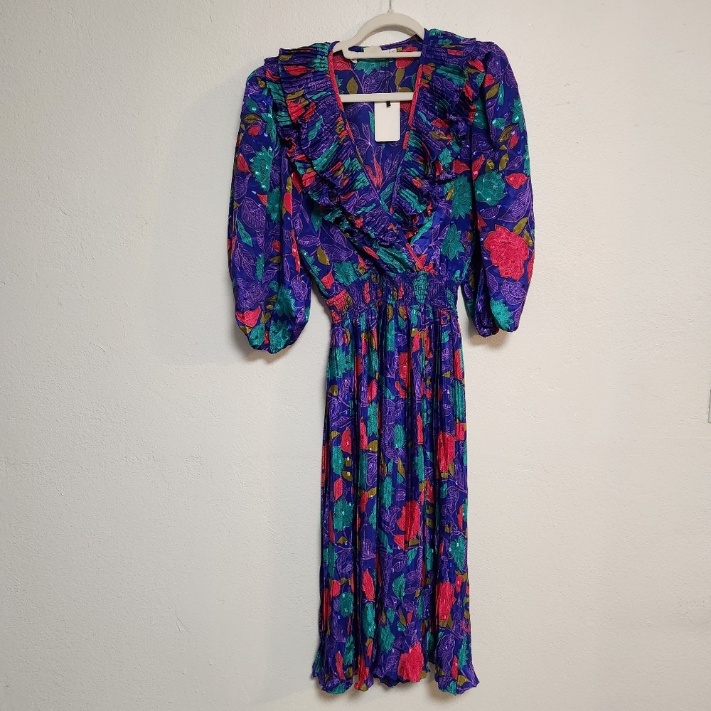 Vintage Susan Freis Colorful Floral Midi Dress